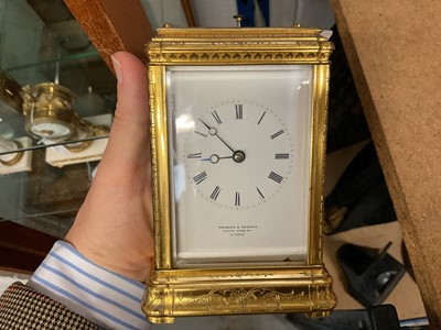 Lot 802 - 19th century gilt brass cased striking carriage clock with engraved decoration