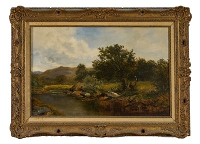 Lot 1151 - David Bates (1840-1921) oil on canvas, figures on a riverbank, signed, 28cm x 44cm, gilt frame