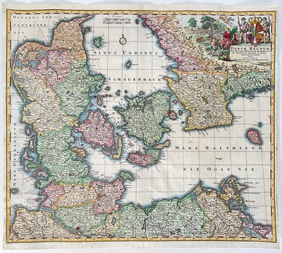 Lot 287 - Daniæ Regnum - Map of Denmark and Part of Sweden 1730, M. Seutter, handcoloured, 53cm x 54cm, unframed