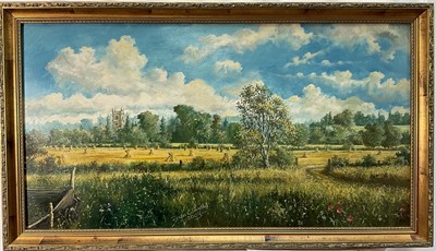 Lot 387 - Brian Connold (Contemporary) oil on board, Dedham Church in summer landscape, signed and dated 2003, framed
