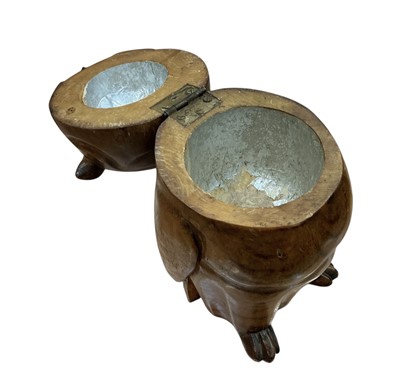 Lot 849 - Early 20th century novelty carved wood caddy in the form of an owl