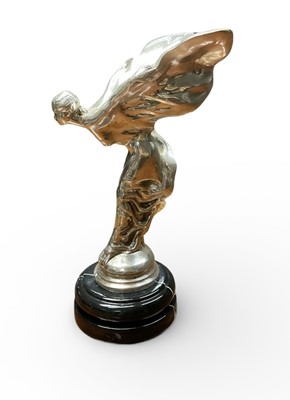 Lot 7 - Rolls-Royce Spirit of Ecstasy showroom / desk top display mascot, mounted on a circular marble base, approximately 30.4cm in overall height.