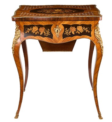 Lot 1323 - 19th century French floral marquetry inlaid needlework table