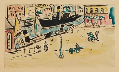 Lot 1043 - Manner of Raoul Dufy (1877-1953), pen and wash - French Harbour, 21cm x 37cm, in glazed frame