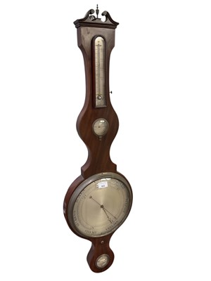 Lot 670 - George III mahogany banjo barometer