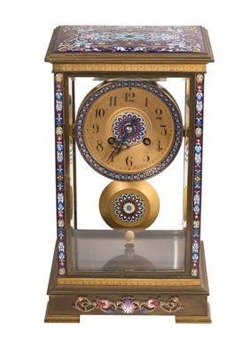 Lot 668 - French 19th century four glass clock decorated with cloisonné