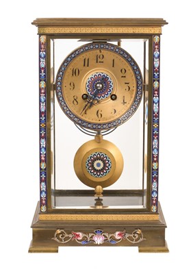 Lot 805 - French 19th century four glass clock decorated with cloisonné