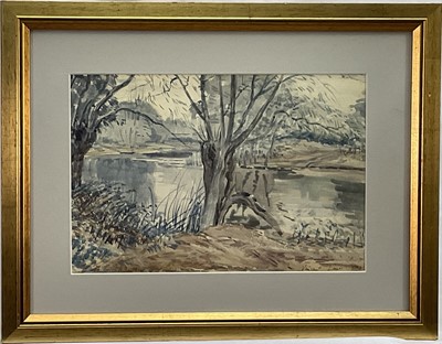Lot 75 - Vincent Henry Lines (1909-1968) watercolour, The Arne near Horsham, signed and dated 1940, dedicated to Col. G.B. Barton, 22cm x 33cm, glazed frame