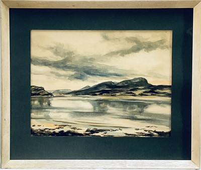 Lot 147 - Ronald Barraud (1906-1990) ink and watercolour, Ben Hope and the Kyle of Tongue, signed and dated 1970, 26cm x 34cm, glazed frame