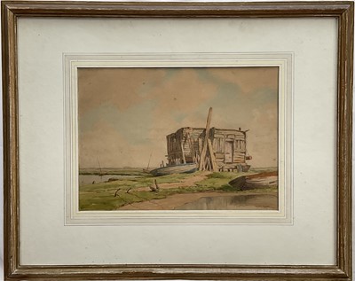 Lot 1356 - *Martin Hardie (1875-1952) watercolour, A Shed at Slaughden, signed, 26cm x 36cm, glazed frame