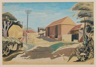 Lot 1185 - East Anglian School, watercolour, 1930s, ‘Crow Hall Farm’, 35cm x 52cm, glazed frame
