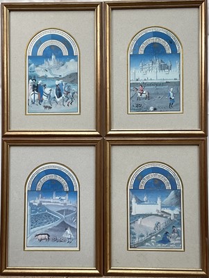 Lot 713 - Set of four prints after the 15th century illuminated ‘Les Très Riches Heures du Duc de Berry’, March, July, August and October, in glazed frames (4)
