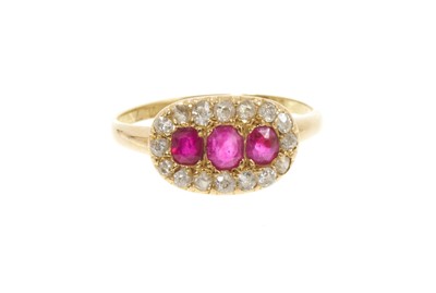 Lot 553 - Late Victorian ruby and diamond triple cluster ring