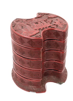 Lot 934 - Chinese cinnabar lacquer stacking boxes