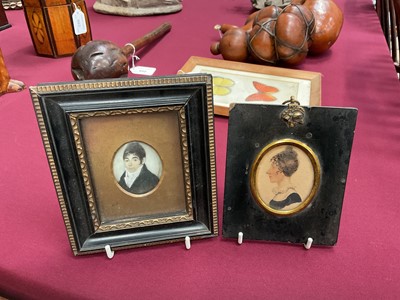 Lot 843 - Early 19th century portrait miniature on ivory, depicting a gentleman in white cravat and overcoat