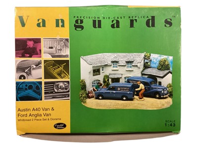 Lot 1822 - Vanguards 1:43 scale Limited Edition diecast dioramas including Whitbreads Austin A40 Van & Ford Anglia Van, boxed BD1002, Renfrew & Blue Constabulary Rover 2000 & Jaguar XK120, boxed PD1...