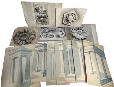 Lot 203 - Antique folder of five plasterwork studies and seven studies of Roman and Greek architecture