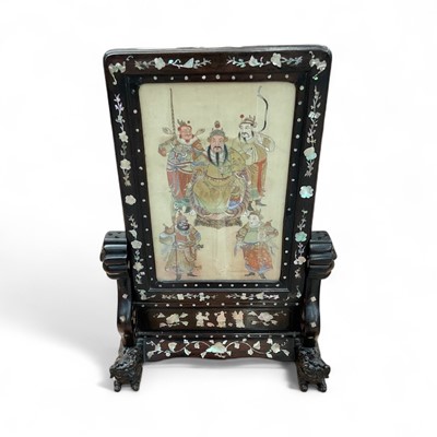 Lot 1208 - Early 20th century Chinese table screen in rosewood frame with mother of pearl inlay