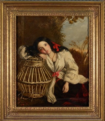 Lot 1135 - Manner of Charles Baxter (1809-1879) oil on canvas - The Contemplative Girl, in gilt frame