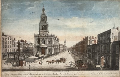 Lot 244 - Mid 18th century hand coloured engraving - A View of Somerset House, printed by Bowles 1753, in glazed oak frame