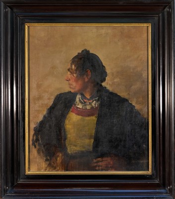 Lot 1368 - Manner of Edward Seago (1910-1974) oil on canvas - Portrait of a Gypsy Woman, 61cm x 51cm, in ebonised frame