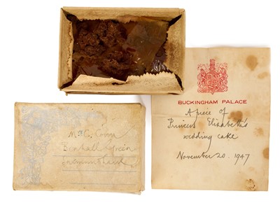 Lot 197 - The Wedding of The Princess Elizabeth (later H.M. Queen Elizabeth II) to Prince Philip 1947 piece of wedding cake