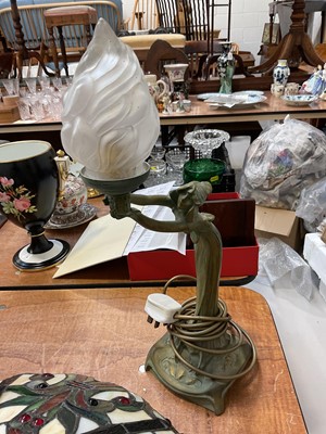 Lot 5085 - Tiffany-style shade together with an Art Deco lamp