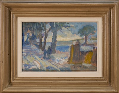 Lot 1044 - *Ronald Ossory Dunlop (1894-1973) oil on board - 'Father and Son’, signed, 20cm x 29.5cm, in painted frame