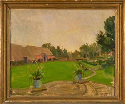 Lot 1104 - *Amy Katherine Browning (1881-1970) oil on board - Garden Landscape, signed, another landscape oil verso, 38cm x 45cm, in gilt frame