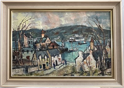 Lot 235 - 1960s oil on board harbour scene, signed Hahn, possibly George Hahn