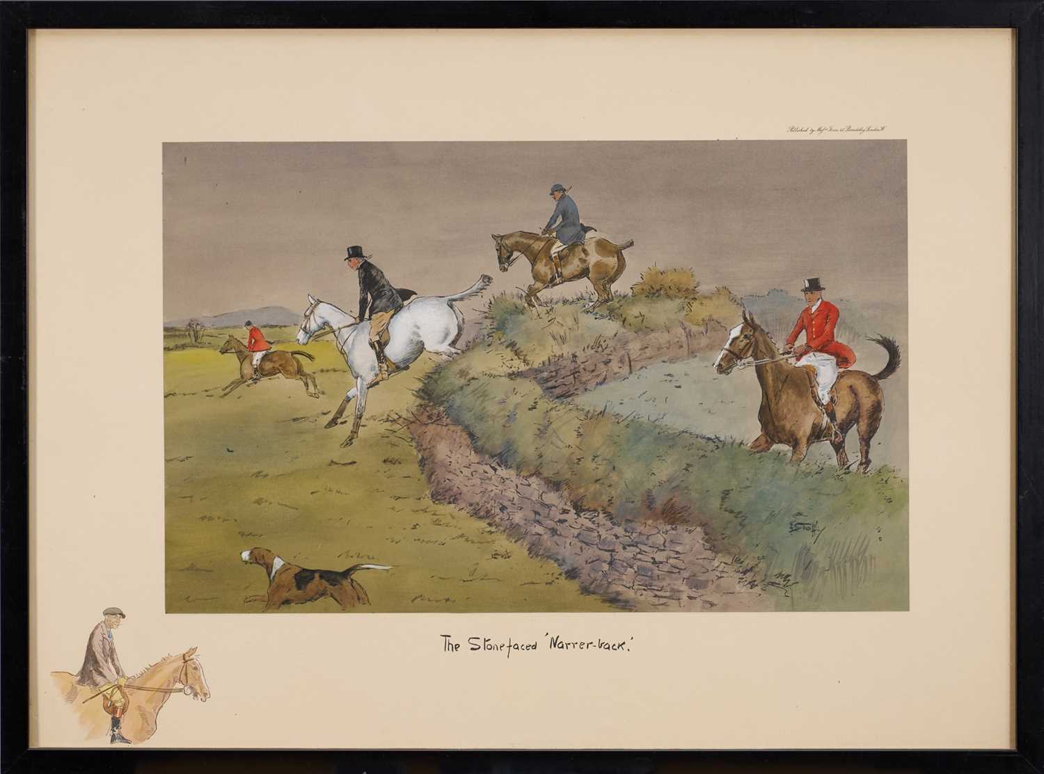 Lot 1145 - *Snaffles, Charles Johnson Payne (1884-1967) hand-coloured print - The Stonefaced 'Narrer-back', published by Messrs Fores, 50cm x 69cm, in glazed frame