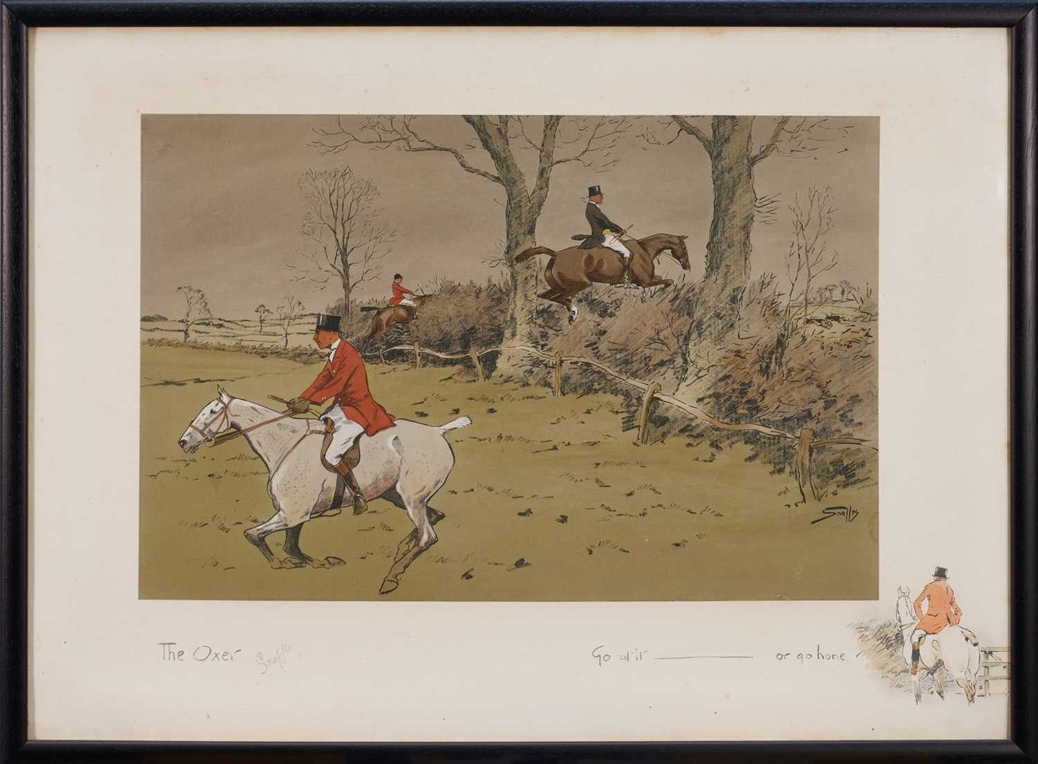 Lot 1146 - *Snaffles, Charles Johnson Payne (1884-1967) hand-coloured print - The Oxer, 49cm x 68cm, in glazed frame