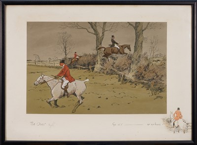 Lot 1146 - *Snaffles, Charles Johnson Payne (1884-1967) hand-coloured print - The Oxer, 49cm x 68cm, in glazed frame
