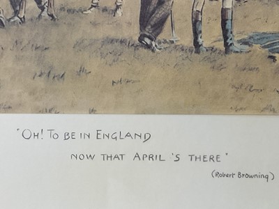 Lot 1149 - *Snaffles, Charles Johnson Payne (1884-1967) print - "Oh! To be in England now that April's there" , published by Messrs , with snaffle blindstamp, 51cm x 66cm, in glazed frame