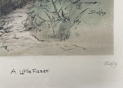 Lot 1151 - *Snaffles, Charles Johnson Payne (1884-1967) hand-coloured print - A Little Fizzer, with snaffle blindstamp, 45cm x 38cm, in glazed frame