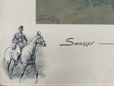 Lot 1152 - *Snaffles, Charles Johnson Payne (1884-1967) signed hand-coloured print - Swagger, but a workman, with snaffle blindstamp, 42cm x 37cm, in glazed frame