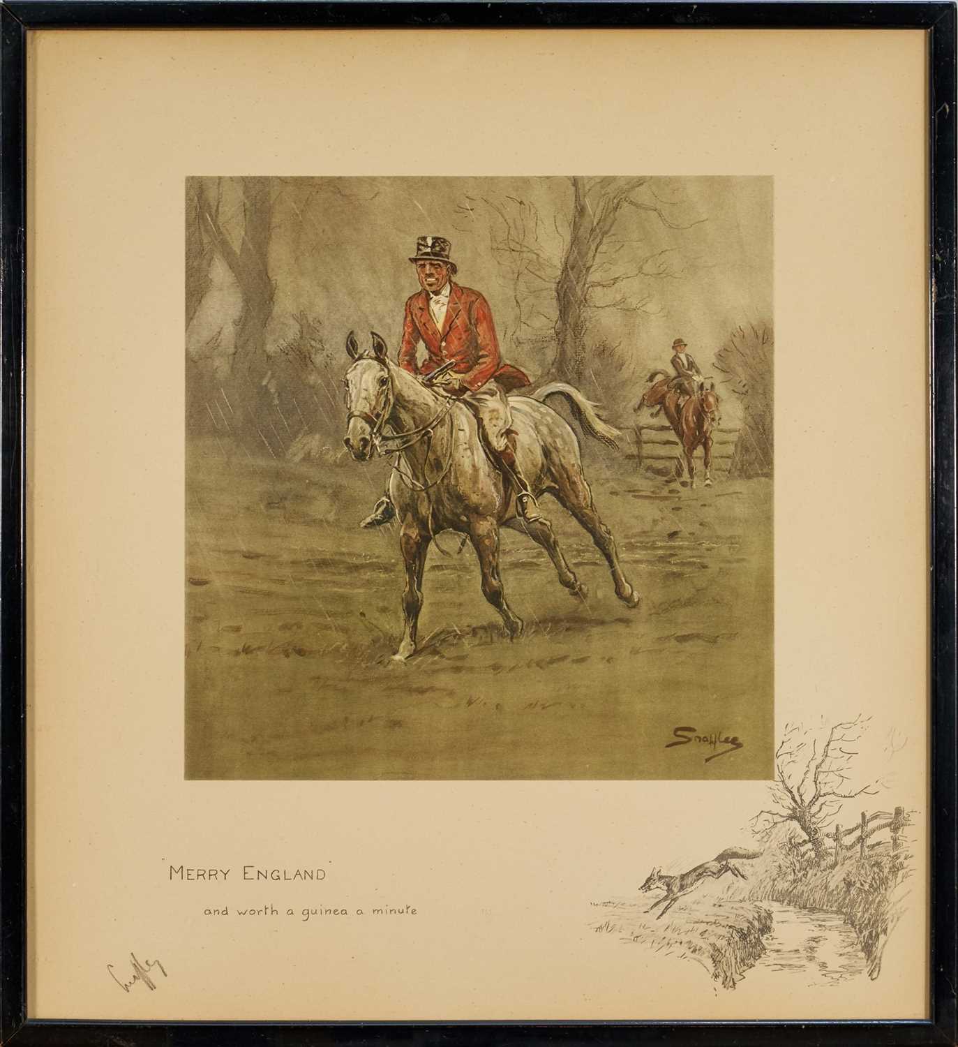 Lot 1153 - *Snaffles, Charles Johnson Payne (1884-1967) signed hand-coloured print - "Merry England", 45cm x 41cm, in glazed frame