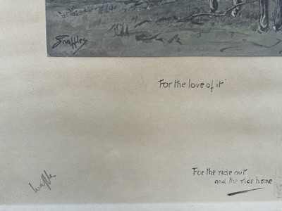 Lot 1154 - *Snaffles, Charles Johnson Payne (1884-1967) signed hand-coloured print - Foxcatchers, 42cm x 37cm, in glazed frame