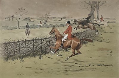 Lot 1155 - *Snaffles, Charles Johnson Payne (1884-1967) hand-coloured print - The Stake and Bound, 50cm x 69cm, in glazed frame