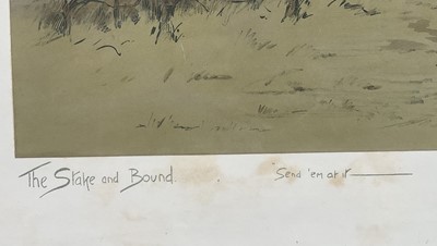 Lot 1155 - *Snaffles, Charles Johnson Payne (1884-1967) hand-coloured print - The Stake and Bound, 50cm x 69cm, in glazed frame