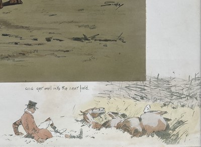 Lot 1155 - *Snaffles, Charles Johnson Payne (1884-1967) hand-coloured print - The Stake and Bound, 50cm x 69cm, in glazed frame