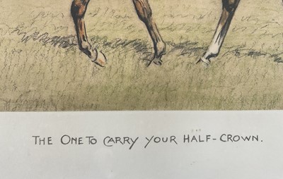 Lot 1156 - *Snaffles, Charles Johnson Payne (1884-1967) signed hand-coloured print - The one to carry your half crown, 45cm x 55cm, in glazed frame