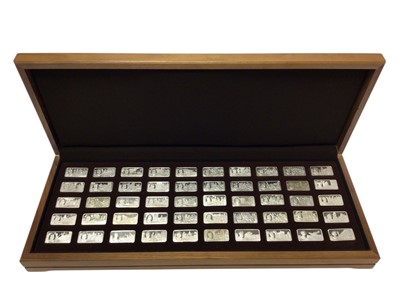 Lot 452 - Cased set of fifty contemporary silver ingots, illustrating one thousand years of British Monarchy, (various dates), maker by John Pinches Ltd, in wooden presentation case).