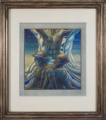 Lot 1065 - Ernest David Emmanuel Fridlander (1870-1960) pencil, watercolour and silver and gold pen - 'Power, Understanding and Love, Welsh Tryad', initialled and dated '36, 37cm x 34cm, in glazed frame.
