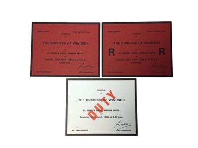 Lot 98 - The Funeral of H.R.H. The Duke of Windsor, 5th June 1972, Ceremonial and three tickets to the Funeral of the Duchess of Windsor, 1986, two Ceremonials for the funeral of Admiral The Earl Mountba...