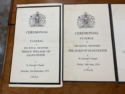 Lot 99 - The Funeral of H.R.H. Prince William of Gloucester, 2nd September 1972, Ceremonial and another Ceremonial for the funeral of his father Prince Henry, 14th June 1974 and two Ceremonials for the fu...