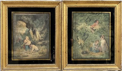 Lot 226 - Pair of 19th century mezzotints - Summer and Winter Gathering, 34cm x 26cm, in verre eglomise frames