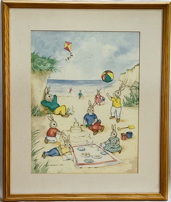 Lot 225 - Set of Four Denise Andrews Bunnykins Royal Doulton Limited edition prints. Issued 1994. Commemorative of Bunnykins 60th birthday. Signed and framed