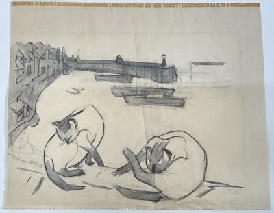 Lot 124 - Anne Harriet Sefton Fish (1890-1965) pencil and wash - Cats in St Ives harbour