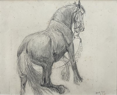 Lot 1013 - *Lucy Kemp-Welch (1869-1958) pencil drawing - A Heavy Horse, dated Aug. '94, 10cm x 12.5cm, in glazed gilt frame. NB: From an 1894 album of drawings and oils which was a gift from Lucy an...